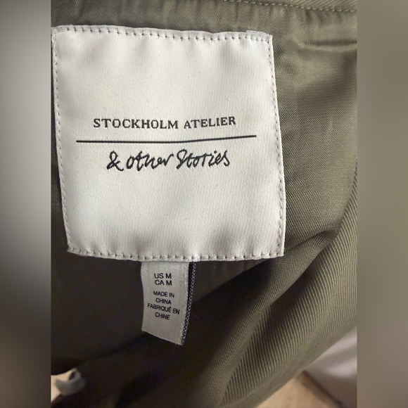 & Other Stories Stockholm Atelier Khaki Olive Green Trench Coat Womens Medium - Picture 2 of 16